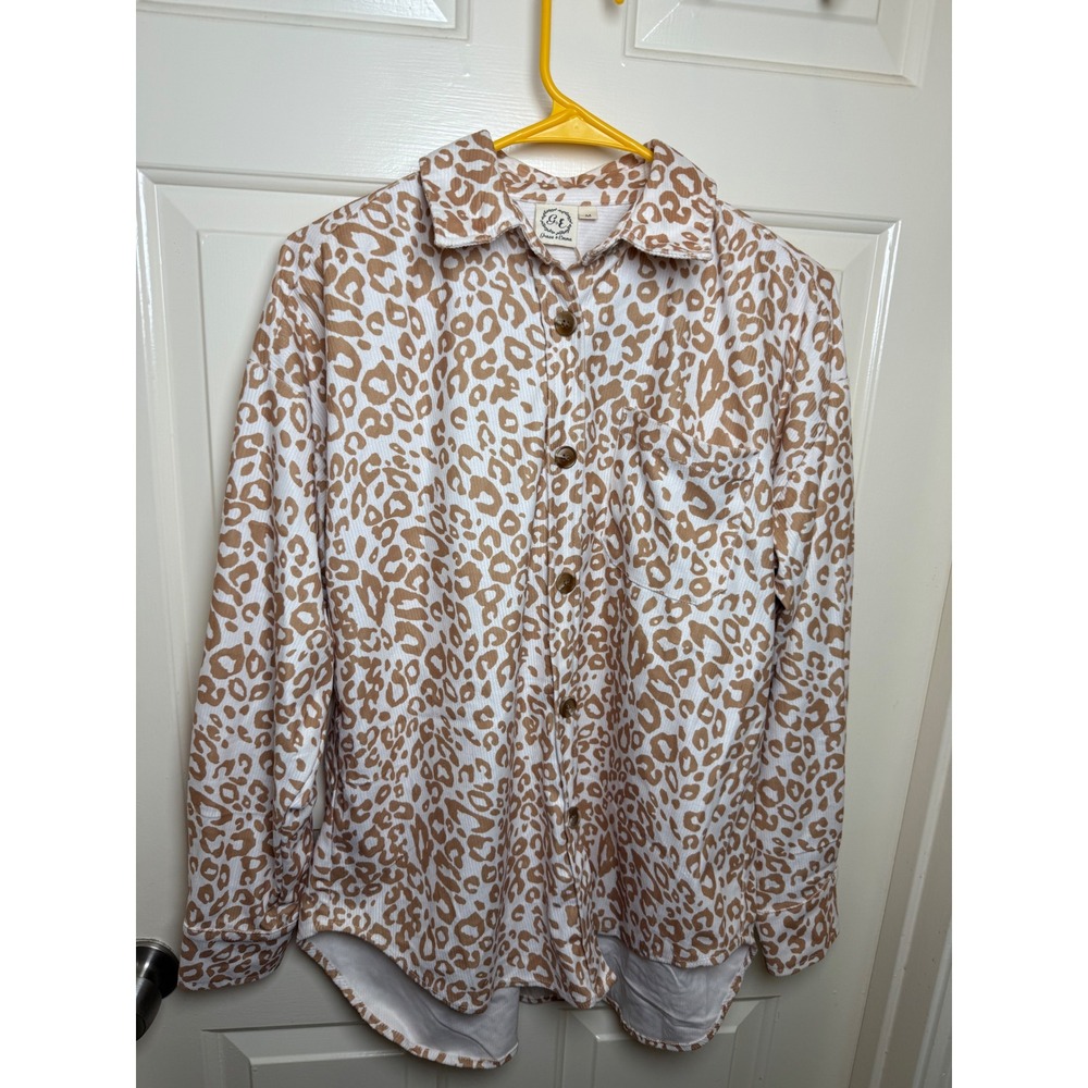 Grace & Emma Leopard Print Corduroy Shacket Button Down Shirt